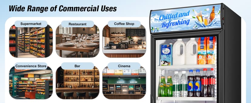 Commercial Beverage Refrigerator, 24 Inch Beverage Fridge, 15 Cu. Ft. Drink Fridge, Display Refrigerator Glass Door, Commercial Display Fridge with Customizable Light Box for Shops, Restaurants, Bars