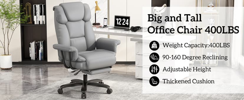 GYI Criss Cross Chair with Wheels, 160°Big and Tall Reclining Office Desk Chair with High Back, Wide Seat, Arms, Footrest, Grey