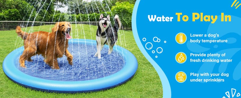 Peteast Splash Pad for Dogs & Kids - Anti-Slip Dog Pool for Large Dogs, 0.58 mm Thickened Durable Outdoor Water Play Mat, Summer Sprinkler Toy for Backyard (67in, Blue)