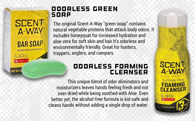 Hunters Specialties Scent-A-Way MAX Liquid Body Soap & Shampoo - Odorless Green Soap Scent Eliminator for Hunters, Trappers, Anglers, and Campers - 24 OZ