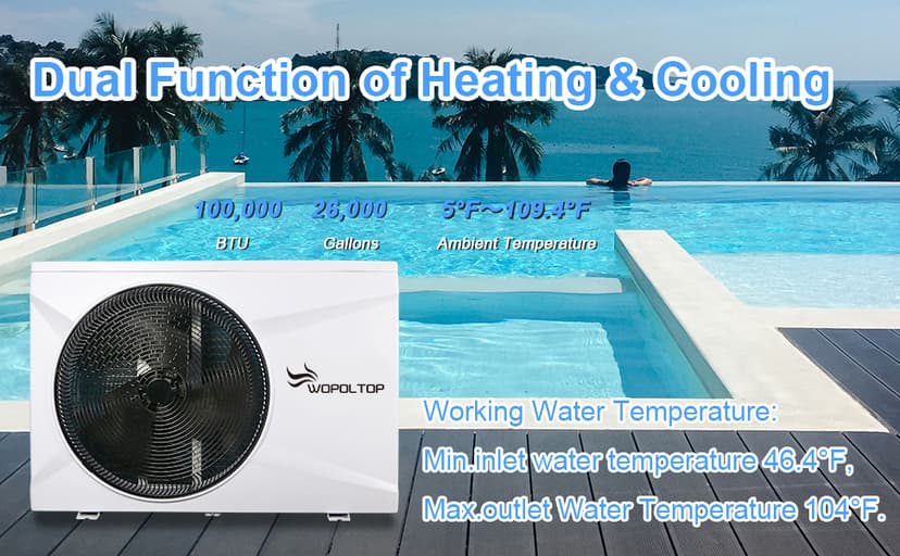 100,000 BTU Full DC Inverter Pool Heat Pump for Swimming Pools, Dual Function of Heating and Cooling, 30KW Electric Pool Heater with WiFi Smart Control via APP, 220-240V, up to 26,000 Gallons