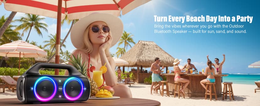 Speakers, 80w (Peak) Portable Wireless Speaker with Lights, Stereo Loud Sound, IP67 Waterproof, Deep Bass Outdoor Speakers Bluetooth 5.3 Dual Pairing for Home Party Beach Camping, Gifts