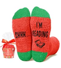 Book Lover Gifts - Funny Reading Teacher Socks for Readers Women Men With Greeting Card
