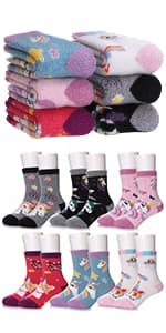 FNOVCO Girls Knee High Socks Kids Crazy Fun Gift Cute Animal Patterns Cotton Long Socks 6 Pairs