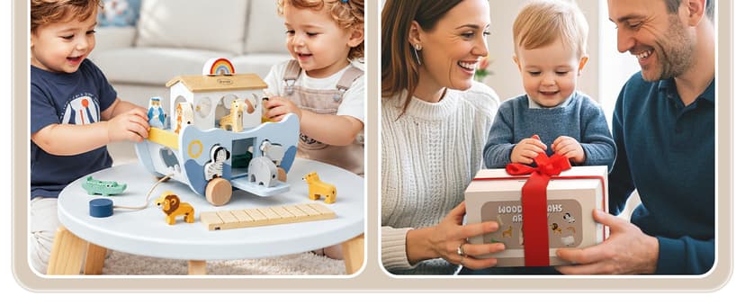 Neutral Color, Montessori Educational Toy, Animal Shape Sorter, Christian Toys for Toddler 1-3, Christmas Birthday Gift Joyreal Wooden Noah's Ark Toy for 1 Year Old Baby Boy and Girl Baptism Gift B0F3XF1SH8