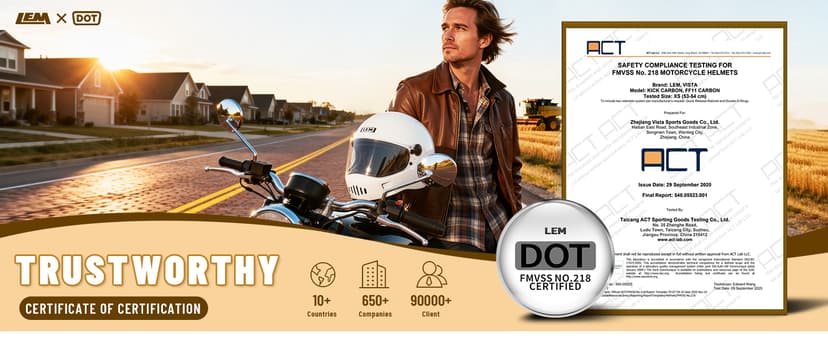LEM Motorcycle Helmet Full Face for Men and Women, Retro Vintage Classic Open Face Style, Lightweight Fiberglass Shell, DOT Certified, for Cruiser, Cafe Racer, Scooter, Commuter (White, Size XL) Kick