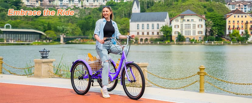 MOONCOOL Adult Tricycles 3 Wheel 7 Speed Trikes, 20/24/26 inch Adult Trikes 3 Wheeled Bike with Basket for Seniors, Women, Men