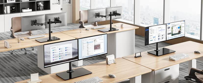 monTEK Freestanding Dual Monitor Stand with Sleek Glass Base for 17-32 inch Screens, Heavy-Duty Dual Monitor Mount Holds 22 lbs per Arm, Fully Motion Height Adjustable, VESA 75/100 MM