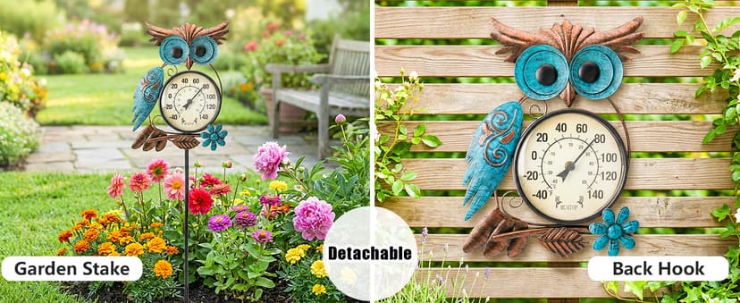 No Battery Needed Garden Stake Wall Art Gifts Idea Waterproof MUMTOP Outdoor Thermometer, Owl Outside Decor for Patio, Yard and Garden B09XB9V83S