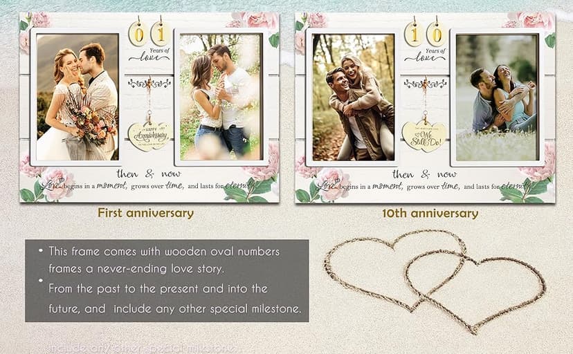 (1-99th) Wedding Anniversary Picture Frame, Anniversary Wedding Gift for Couple, Newlyweds. Engagement Gift for Her or Him. Then & Now Double Picture Frame (4”x6”)