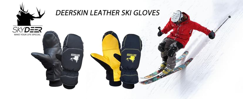 SKYDEER Warm Ski Mittens with Soft Premium Deerskin Leather and 150G 3M Thinsulate Insulation (SD8753M, Unisex)
