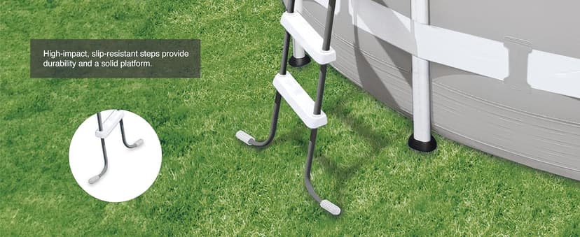 Intex 28067E Steel Frame 52" Pool Entry Step Ladder with Secure Non-Slip Steps for Above Ground Outdoor Swimming Pools, Silver