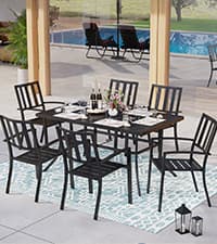MFSTUDIO Outdoor Dining Set for 4, Patio Table and Chairs Set with Umbrella Hole, Metal Patio Furniture Set for Patio, Deck, Yard, Porch