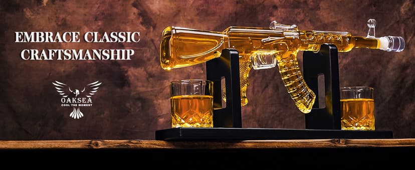Whiskey Decanter AK47 Set with 2 Whiskey Glasses, Gifts for Men Dad Stocking Stuffers, Unique Christmas Anniversary Birthday Gift for Him Husband, Cool Presents liquor dispenser for Home Bar