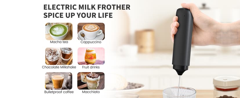 CIRCLE JOY Rechargeable Milk Frother Handheld, Dual Coil Whisk Head Electric Coffee Frother, Portable Hand Frother Wand Drink Mixer for Matcha Lattes Cappuccino, Kitchen Gifts, Black B0DPG6SNV1