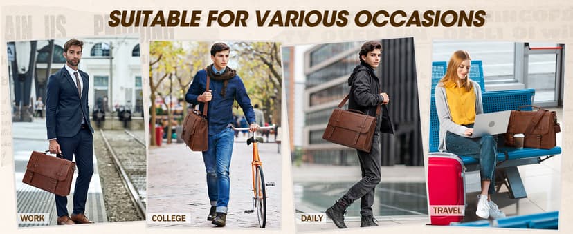 RAINSMORE Mens Messenger Bag 17 Inch Waterproof Vintage Leather Laptop Briefcase Large Laptop Bag Satchel Bag Computer Shoulder Bag for Office Business Travel College,Brown