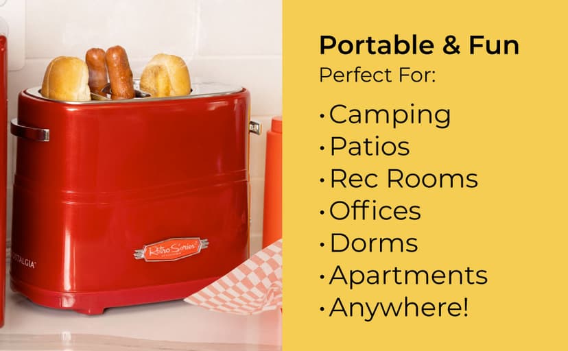 Nostalgia HDT600RETRORED Retro Pop-Up 2 Hot Dog & Bun Toaster, with Mini Tongs, Works with Chicken, Turkey, Veggie Links, sausages & Brats B005Q8X6IO