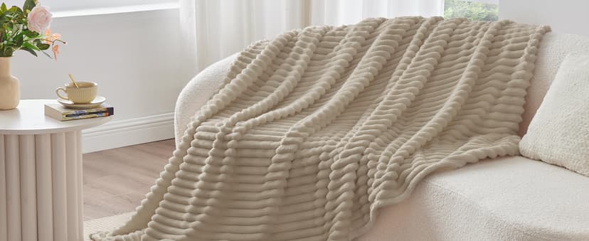 Ultra-Soft Plush Fleece, Cozy, Warm Yet Lightweight, Ribbed Texture, Home Decor, Machine Washable, Giftable, All-Season Use BEDELITE Ribbed Fleece Throw Blanket for Couch, Cream, 50"x60" B0CSFJR66V
