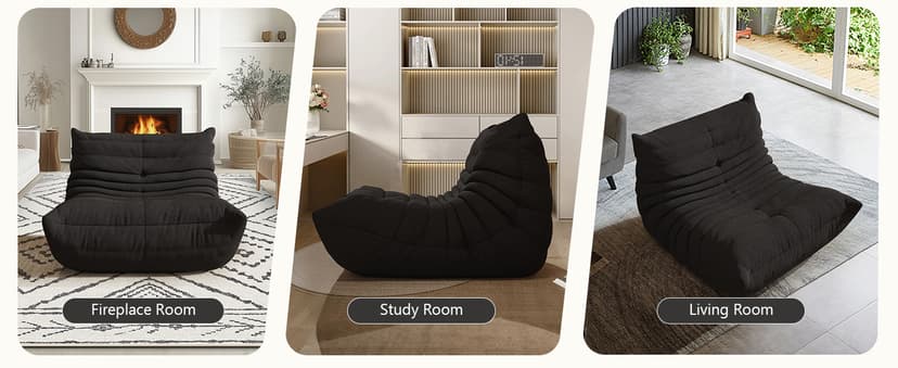 Bean Bag Chair for Adults, Comfy Floor Chair Memory Foam Bean Bag Chair, Cozy Lounge Floor Chair for Gaming, Reading & Relaxation, Small Foam Couch for Living Room, Bedroom(Black,Single)