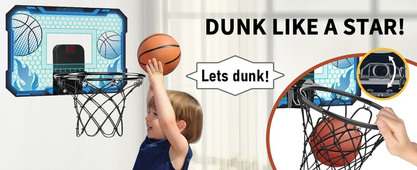 VROGTIK Indoor Basketball Hoop for Kids with Led Lights Mini Basketball Hoop with Remote Control Over The Door Basketball Hoops with Scoreboard Basketball Toys for 4-12 Year Old Boys Girls