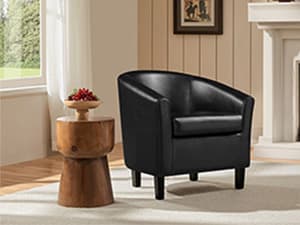 Yaheetech PU Leather Accent Chair, Mid-Century Modern Armchair with Solid Wood Legs, Reading Leisure Chair with High Back for Living Room Bedroom Waiting Room, Brown