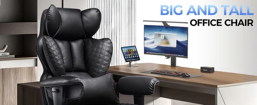 COMHOMA Big and Tall Office Chair Heavy Duty Gaming Chair with Deluxe Embossing Leather High Back Wider Ergonomic Computer Chair with Foot Rest 150°Reclining Pocket Spring Lumbar Support