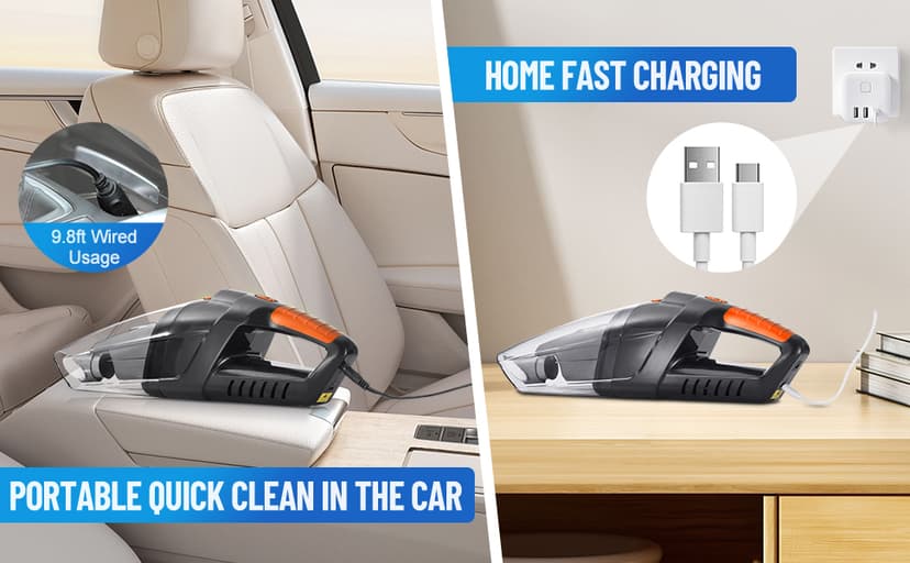 siumxr Handheld Vacuum Cordless,Powerful Suction 30Mins Long Runtime, Dust Busters Cordless Rechargeable with Two Washable Filters,Wet and Dry Hand Held Vacuum Cordless for Home, Car or Office