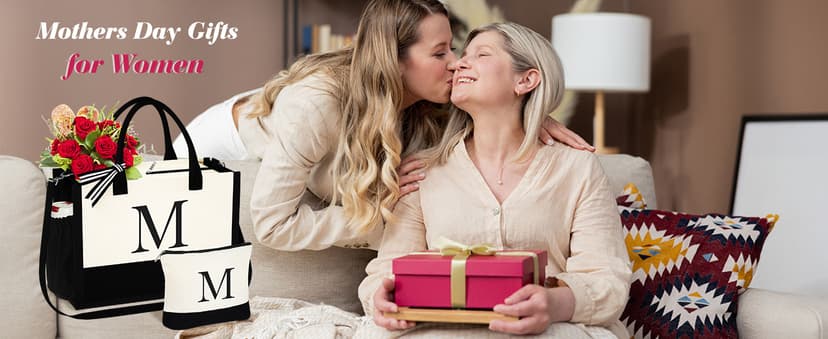 YOOLIFE Gifts for Women - Initial Tote Bag & Makeup Bag, Birthday Gifts for Women Mom Wife Teacher Friend