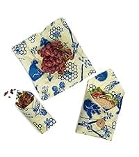 Bee's Wrap Beeswax Wraps for Food - Made in USA Reusable & Organic Food Wraps, Sandwich Wrap & Bowl Covers - Eco-Friendly Alternative to Aluminum Foil & Plastic Wrap, Ocean 3 Pack (S, M, L)
