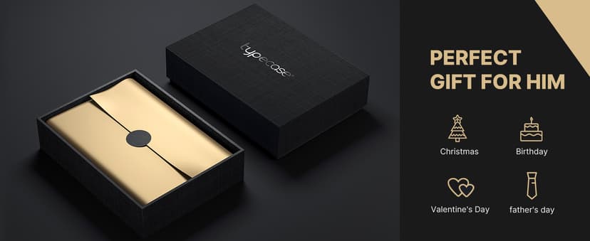 typecase Mens Wallet Card Holder: Pop Up Aluminum Case, Genuine Leather, Smart, RFID Blocking, Slim, Minimalist, Front Pocket - 9-14 Card Capacity | ID Window | Cash Slot (Carbon Fiber)