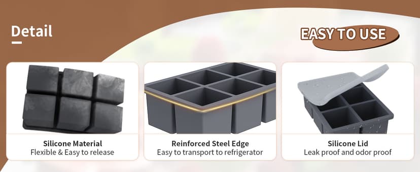Large Ice Cube Tray for Whiskey: FDDBI Silicone Ice Cube Trays with Lid - 2Pack Big Square Old Fashioned Ice Cube Maker for Cocktail - 2inch Huge Cubed Ice Trays for Whisky