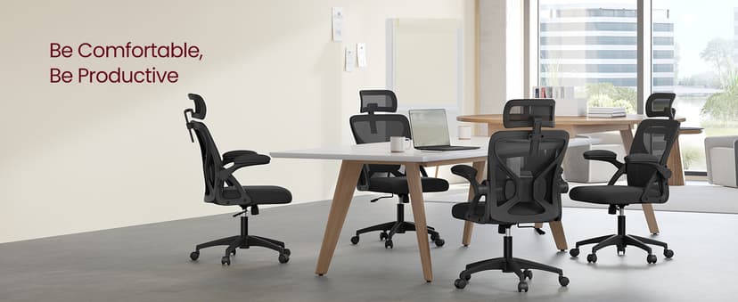 VASAGLE Ergonomic Mesh Office Chair with Adjustable Lumbar Support and Headrest, 90-105° Tilt Function, Wide Seat, Flip‑Up Armrests, Computer Desk Chair for Home Office, Ink Black UOBN044BH01S