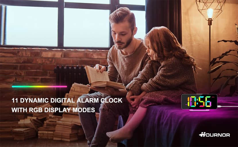 Digital Alarm Clock, Large LED Digital Clock for Bedrooms with 10 Color Changing Night Light, Adjustable Brightness, USB Charging Port, Bedside and Desk Clock for Living Room Office Decor (Black)