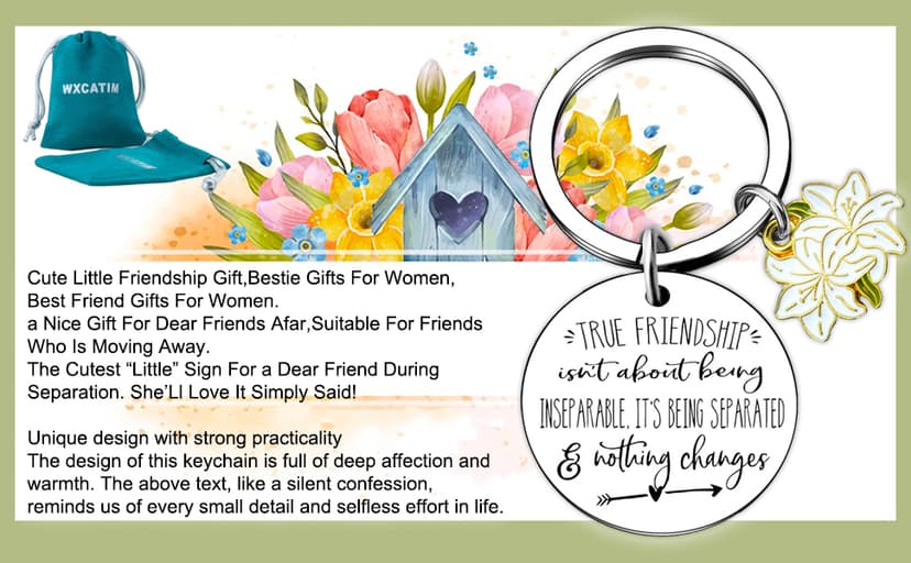 Best Friend Keychain Gifts For Women Sister Long Distance Friendship Gift Bestie Best Friend Birthday Gifts For Women Moving Away Gift For Teen Girls Anniversary Accessories Lily Flower