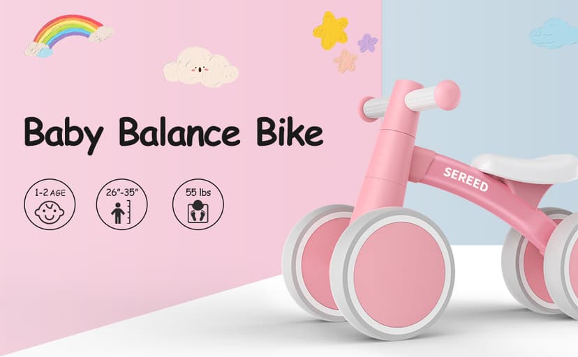 12-24 Months Toddler Bike, First Learning Ride on Toys, 4 Silent Wheels Indoor Outdoor Baby Walker, Pink New SEREED Baby Balance Bike for 1 Year Old Boy Girl, First Birthday Gift Toy B0B38JGP21