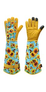 DLY Gardening Gloves for Women, Rose Gloves Gardening Thorn Proof, Long Garden Gloves for Women, Breathable Cowhide Leather Gauntlet (Medium, Blue)