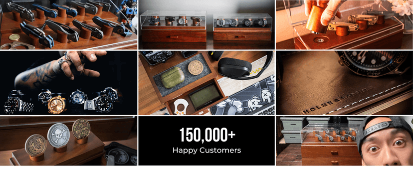 Holme & Hadfield Premium 4-Slot Wooden Watch Display Case – Handcrafted Men’s Watch Box with Accessory Drawer, Hinged Cover, Leather Lining – Birthday Gift for Collectors – Luxury Built to Last