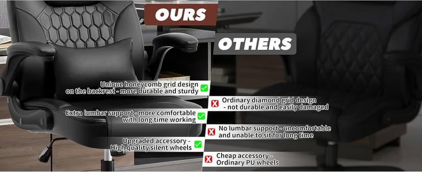 Executive Office Chair PU,Leather Office Chair with Wheels,360° Swivel Rolling Chair with Padded Arms,Ergonomic Computer Chair with Lumbar Support for Short People Use(Black)