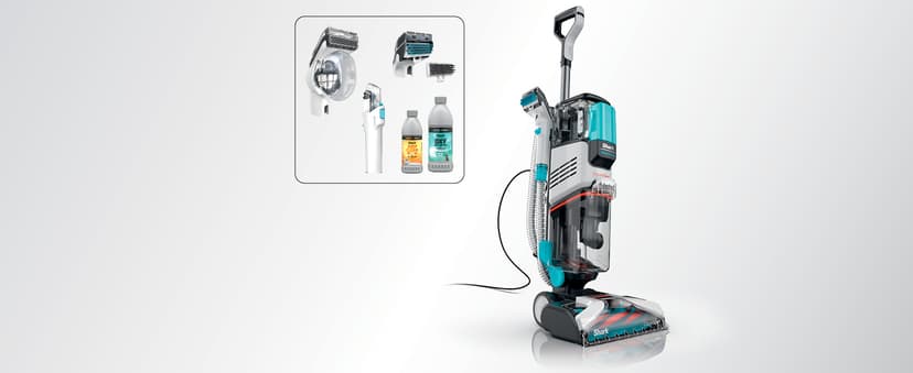 Shark CarpetXpert with StainStriker Upright Carpet, Area Rug & Upholstery Cleaner with Pet Mess Extractor Tool, Perfect for Pets, Carpet Shampooer, 3 Cleaning Tools, Cleaning Solutions, White, EX201