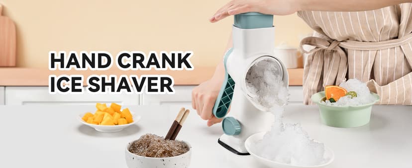 KEOUKE Rotary Ice Shaver Manual White - Stainless Steel Blade, Quick Labor-Saving Handle, Safe Stable Suction Base, Home Using Snow Cone Machine for All Ice Cubes