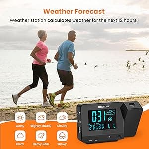 SMARTRO SC31B Digital Projection Alarm Clock with Weather Station, Indoor Outdoor Thermometer for Bedrooms, USB Charger, AC Battery Operated