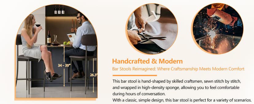 26.3 Inch Counter Height Bar Stools, Modern Counte Stools with Backrest,Counter Height Chairs with Leather Seat, Sturdy Frame and Footrests for Kitchen Island, Dining Room, Counter,Dark Gray