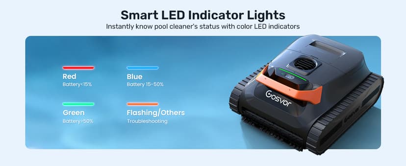 Gosvor LiteVac G1 Pool Vacuum, Wall & Waterline Cleaning, Double Filtration, 150-Min Battery Life for Smart Mode, 200-Min Battery Life for ECO Mode, Smart Navigation, with APP, Orange