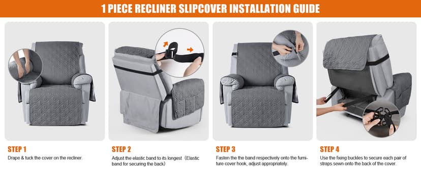 VANSOFY 100% Waterproof Recliner Chair Covers, Recliner Cover Non-Slip Dog Chair Cover Furniture Protector Washable Slipcover with Pocket, Elastic Straps for Pets, Dogs(Dark Gray, 23.6")