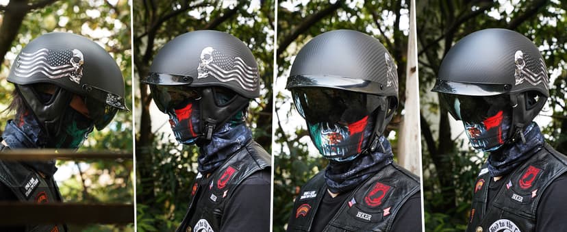 VCOROS Carbon Fiber Open Face Retro Motorcycle Helmets Men Women Half Face Helmets for Motorbike Cruiser Chopper Moped Scooter ATV (Gloss Black, L)