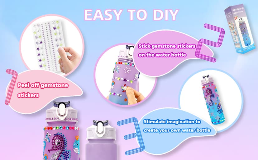 muyurra Christmas Gift for Girls Decorate Your Own Water Bottle Kits for Girls Age 4-12, Girl Water Bottle DIY Arts and Crafts Kits Supplies Christmas Birthday Gifts for Girl 4 5 6 7 8 9 10 Year Old