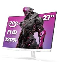 CRUA 27" Curved Gaming Monitor, FHD 1920x1080P, 144Hz/180Hz Computer Monitor, 1800R VA Screen, 120% sRGB, AMD FreeSync, HDMI & DP, Wall Mount Install- Black