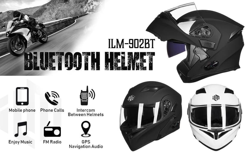 ILM Bluetooth Motorcycle Helmet Modular Flip up Full Face Dual Visor Mp3 Intercom FM Radio DOT Model 902BT/902BT PRO/902BT MAX