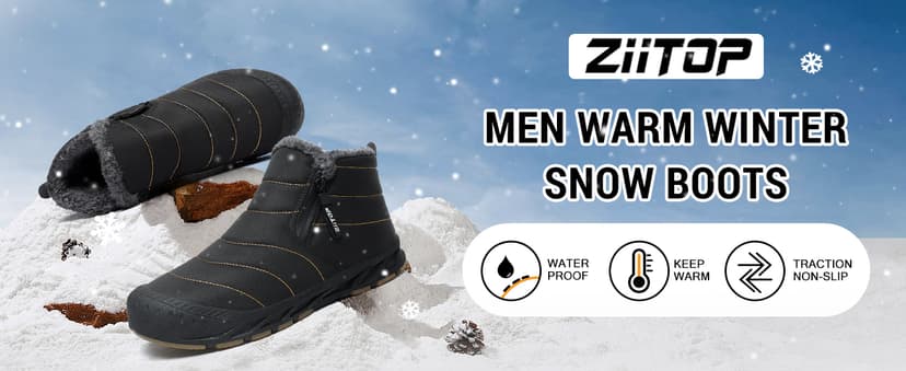 ziitop Snow Boots Mens Waterproof Winter Boots Fur Lined Warm Ankle Boots Zipper Closure Slip on Outdoor Boot Comfortable Walking Shoes