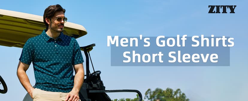 ZITY Men's Golf Shirts Short Sleeve Moisture Wicking Performance Print Patterns Casual Collared Golf Polo Shirt for Men